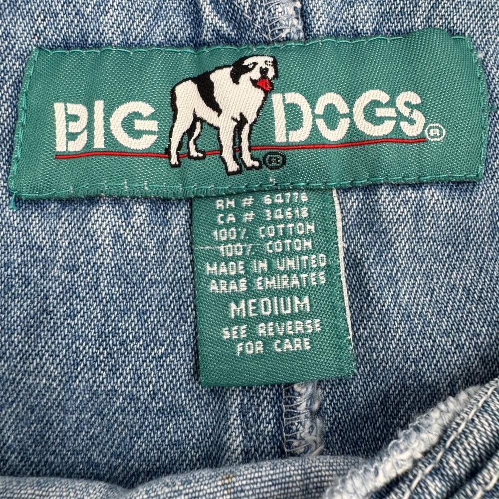Big Dogs Denim Shortalls Women Medium Blue Heart Puppy Embroidered 90s Vintage - Picture 4 of 9